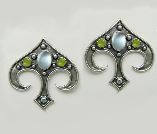 Sterling Silver Gothic Inspired Drop Dangle Earrings With Blue Topaz And Peridot